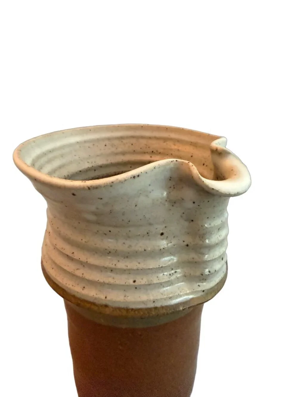 Linda Sharpless Hand Made Rust Brown Cream Stoneware Pitcher Studio Pottery Vase